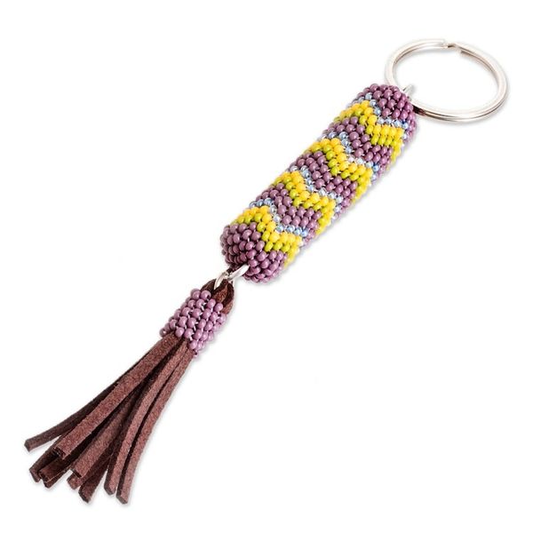 Alternate image for Beaded Leather Keychain and Bag Charm Handmade in Guatemala Absolute Harmony