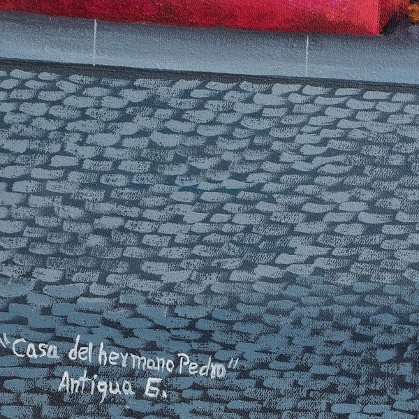 Alternate image for Signed Stretched Oil Painting of Guatemalan Street Hermano Pedros House