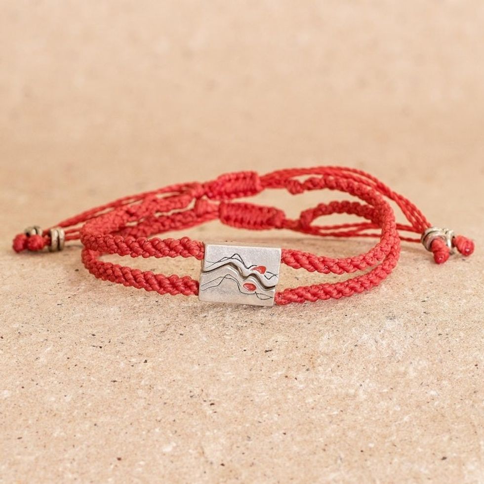 Handmade Abstract Zamac Braided Pendant Bracelets Set of 2 'Red Coincidence'