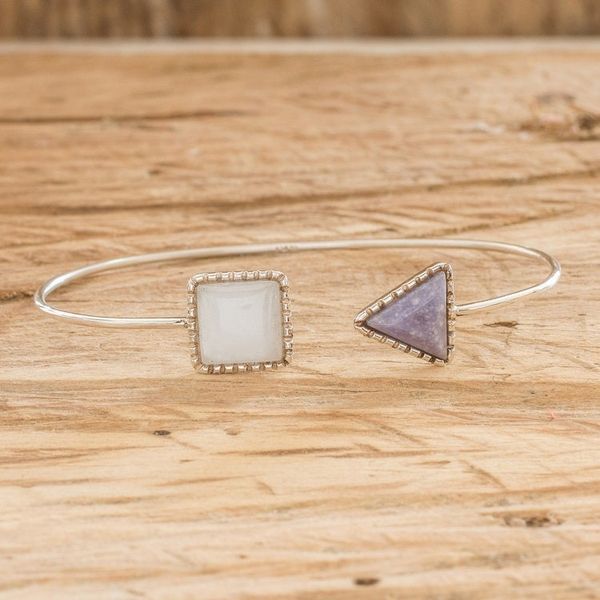 Alternate image for Geometric-themed Sterling Silver and Jade Cuff Bracelet Geometric Shapes in Lilac