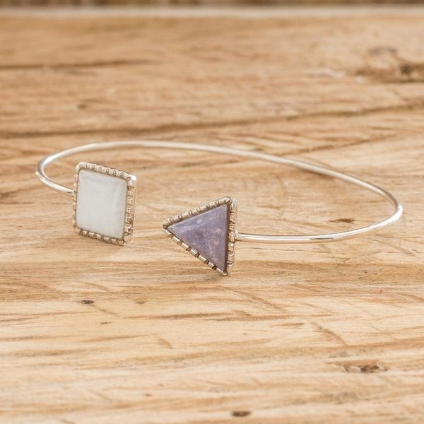 Alternate image for Geometric-themed Sterling Silver and Jade Cuff Bracelet Geometric Shapes in Lilac