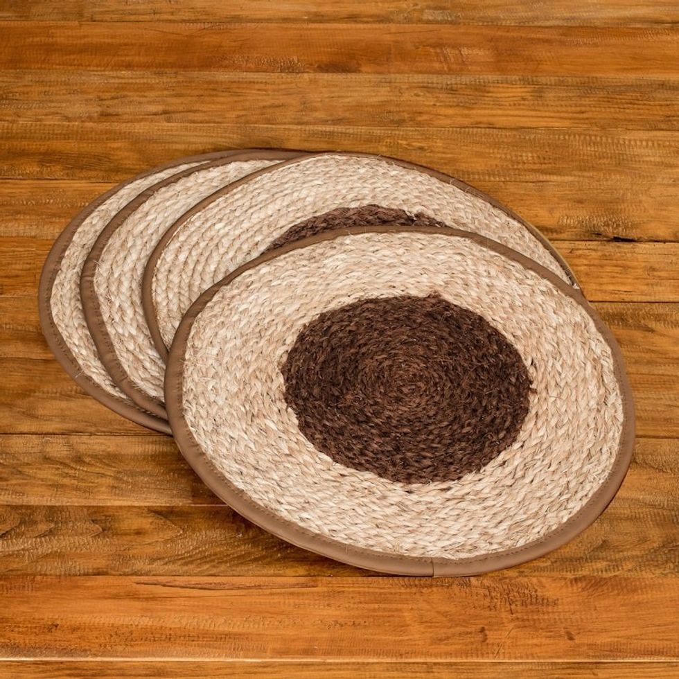 Set of 4 Natural Fiber Placemats Handwoven in Guatemala 'Nature in Brown'