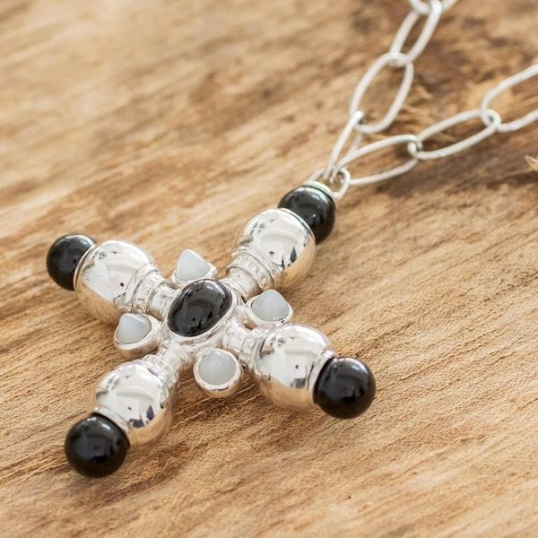 Alternate image for Black and Ice Jade Pendant on a Sterling Silver Chain Coal and Ice