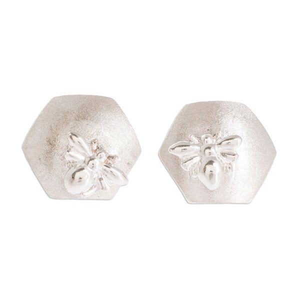 Alternate image for 925 Sterling Silver Button Earrings from Costa Rica Sweet Little Bee