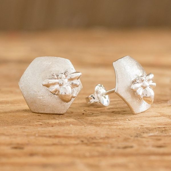Alternate image for 925 Sterling Silver Button Earrings from Costa Rica Sweet Little Bee