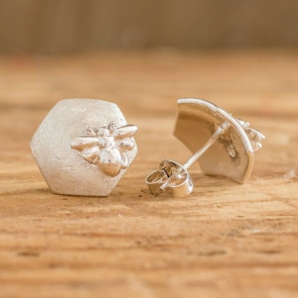 Alternate image for 925 Sterling Silver Button Earrings from Costa Rica Sweet Little Bee