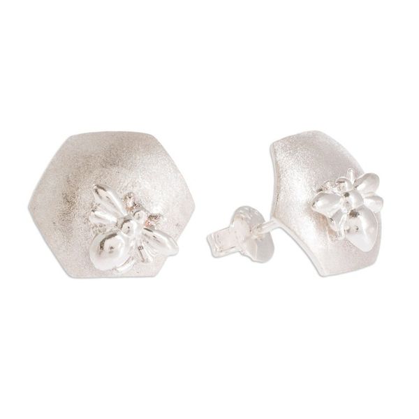 Alternate image for 925 Sterling Silver Button Earrings from Costa Rica Sweet Little Bee