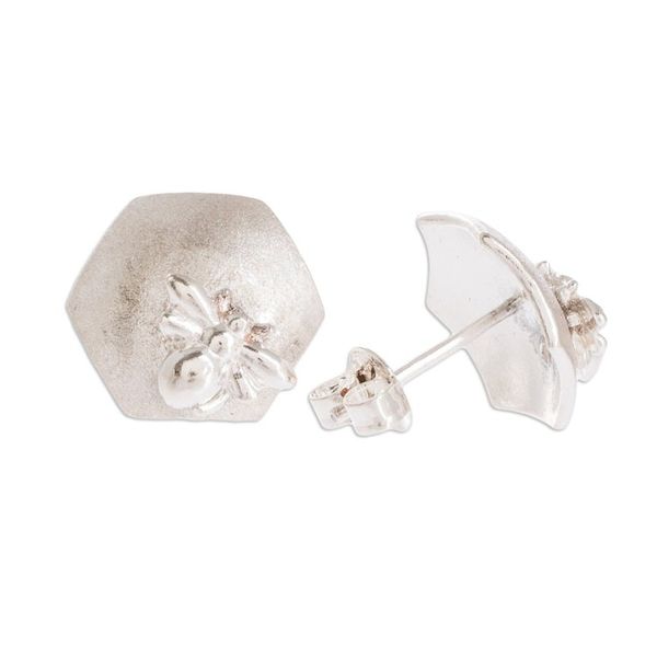 Alternate image for 925 Sterling Silver Button Earrings from Costa Rica Sweet Little Bee