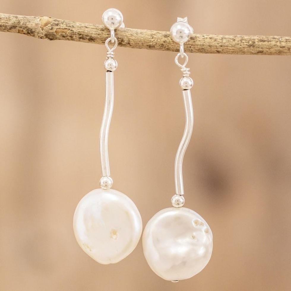Sterling Silver Dangle Earrings with Cultured Pearls 'Treasure of the Depths'