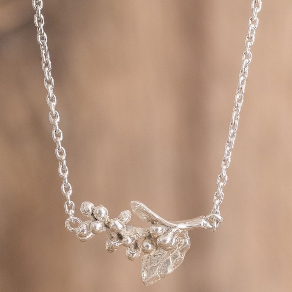 Sterling Silver Necklace with Coffe Branch Pendant 'Coffee Fragment'