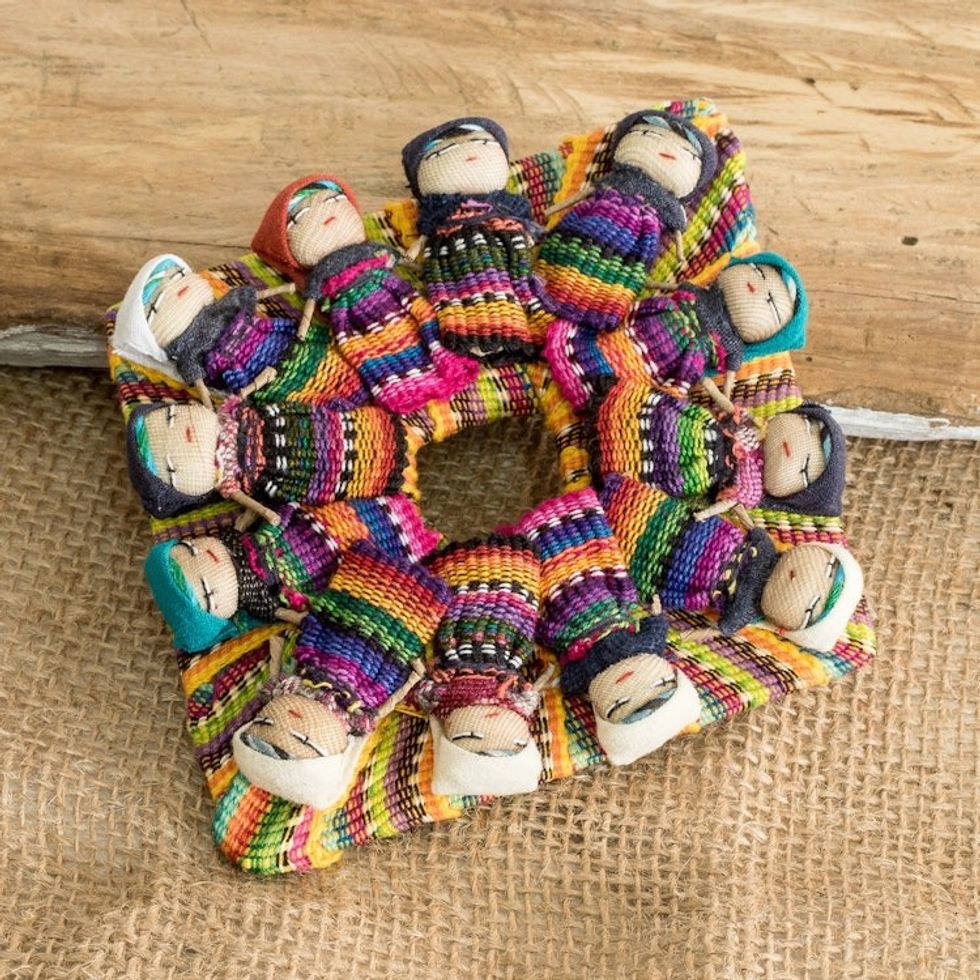 Diamond-Shaped Cotton Worry Doll Magnet from Guatemala 'Joyful Diamond'