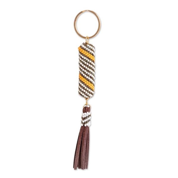 Alternate image for Beaded Leather Keychain and Bag Charm Handmade in Guatemala Bright Light