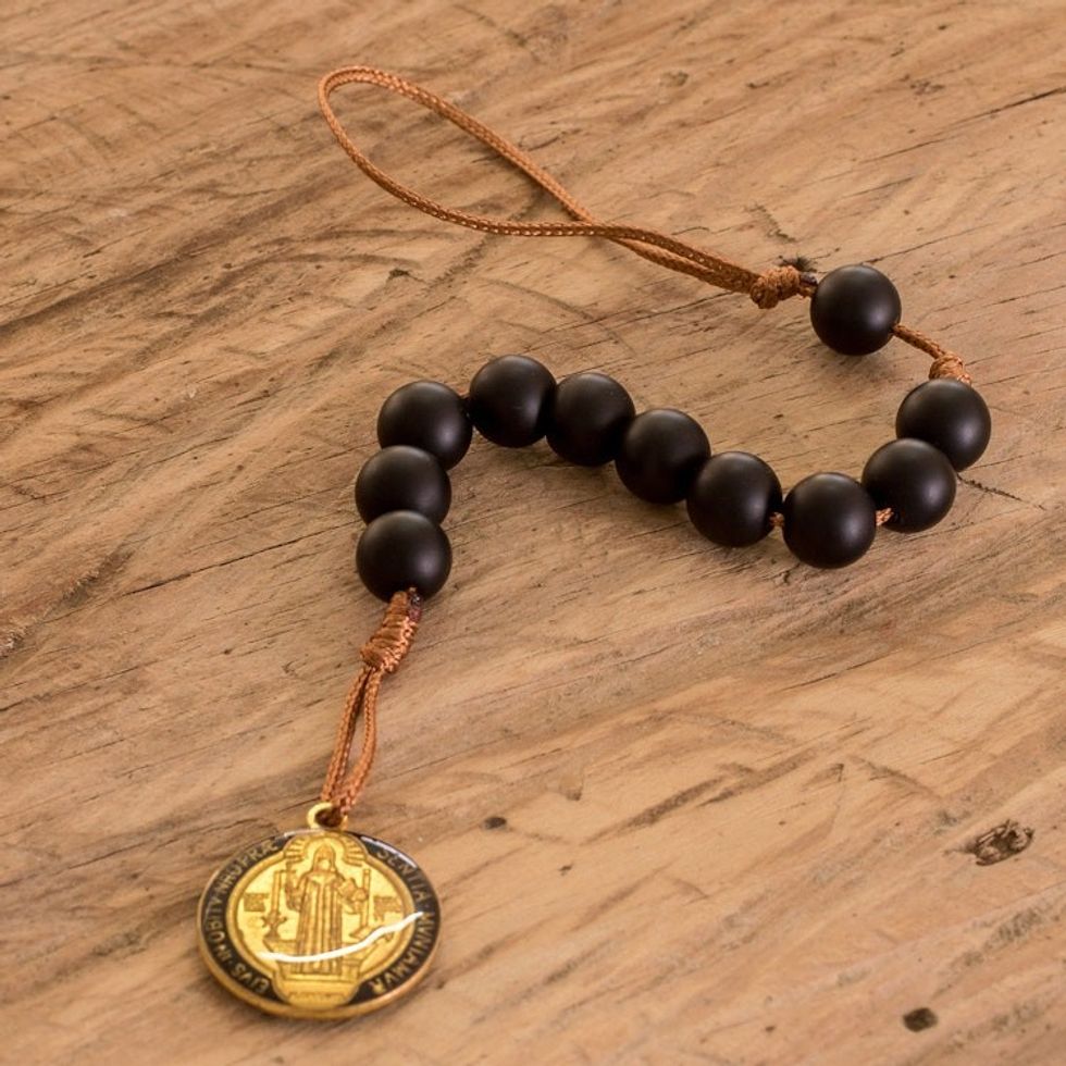 Onyx Decennary Rosary with Resin-Coated St. Benedict Medal 'St. Benedict Medal'