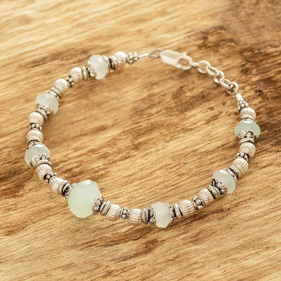 Aqua Chalcedony and Sterling Silver Beaded Bracelet 'Aqua Allure'