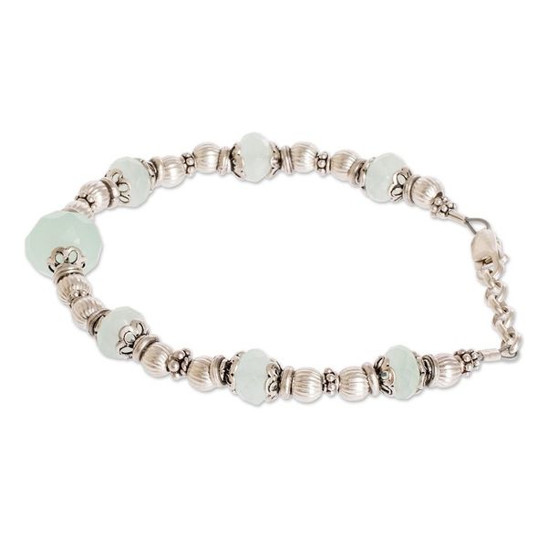 Alternate image for Aqua Chalcedony and Sterling Silver Beaded Bracelet Aqua Allure