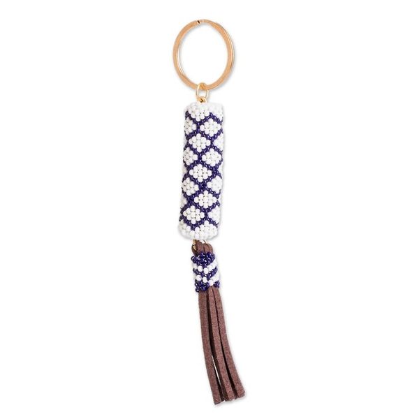 Alternate image for Beaded Leather Keychain and Bag Charm Handmade in Guatemala Diamond White
