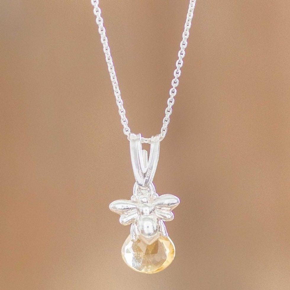 Sterling Silver Bee Pendant Necklace from Costa Rica 'Sweet Bee'