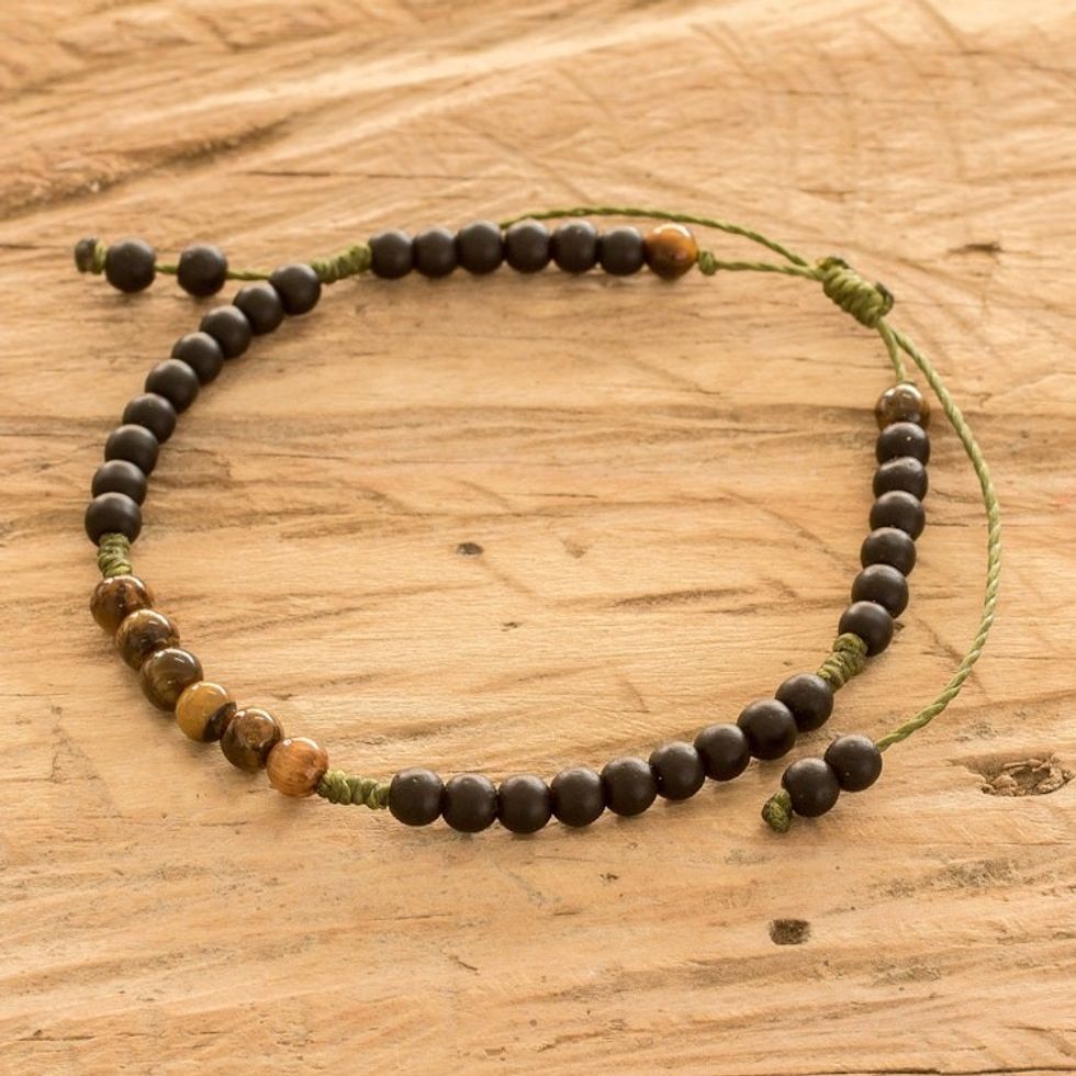 Handcrafted Onyx and Tiger's Eye Beaded Bracelet 'Shadow Energy'