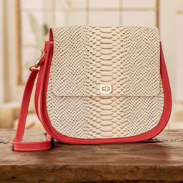 Alternate image for Leather Sling Bag with Snakeskin Motif and Removable Strap Radiant Rose