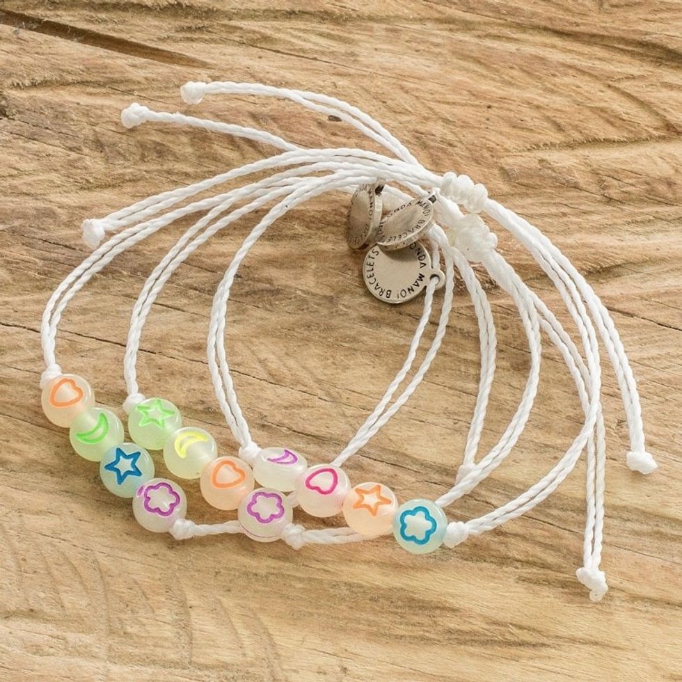 Set of 3 Handcrafted Beaded Pendant Bracelets from Guatemala 'Radiant Friendship'