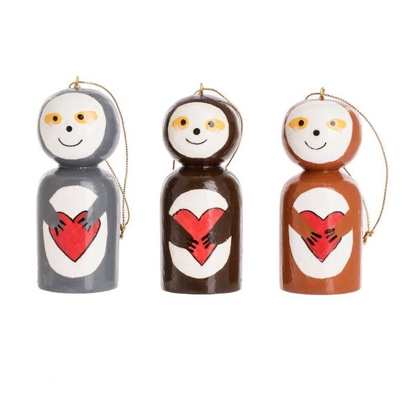 Alternate image for Guatemalan Handcrafted Reclaimed Wood Ornaments Set of 3 Love Sloth