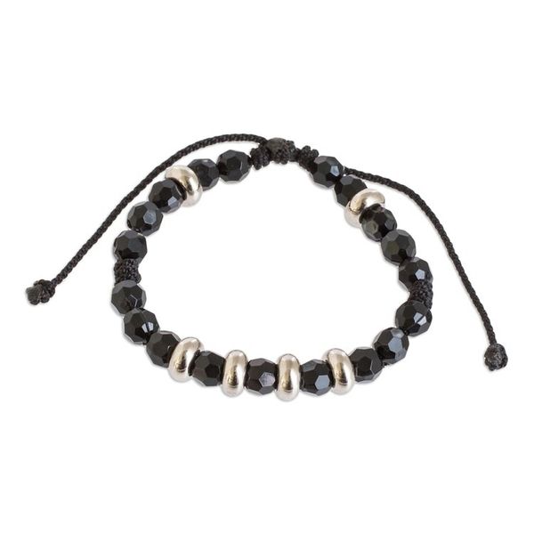 Alternate image for Macrame Wristband Bracelet with Crystal Beads in Black Shimmering Crystals