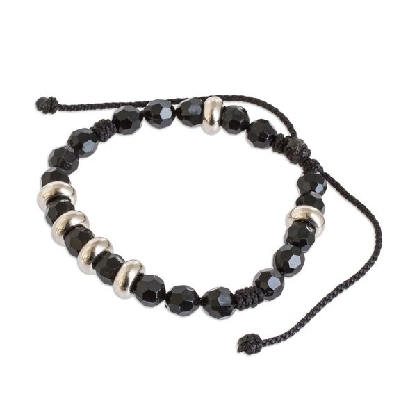 Alternate image for Macrame Wristband Bracelet with Crystal Beads in Black Shimmering Crystals
