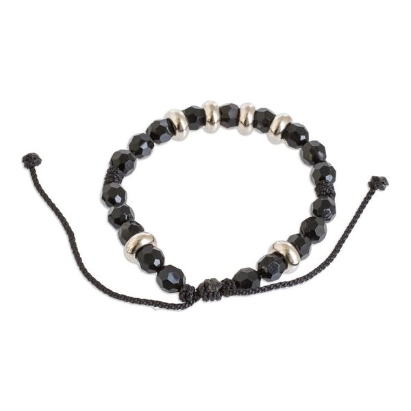 Alternate image for Macrame Wristband Bracelet with Crystal Beads in Black Shimmering Crystals