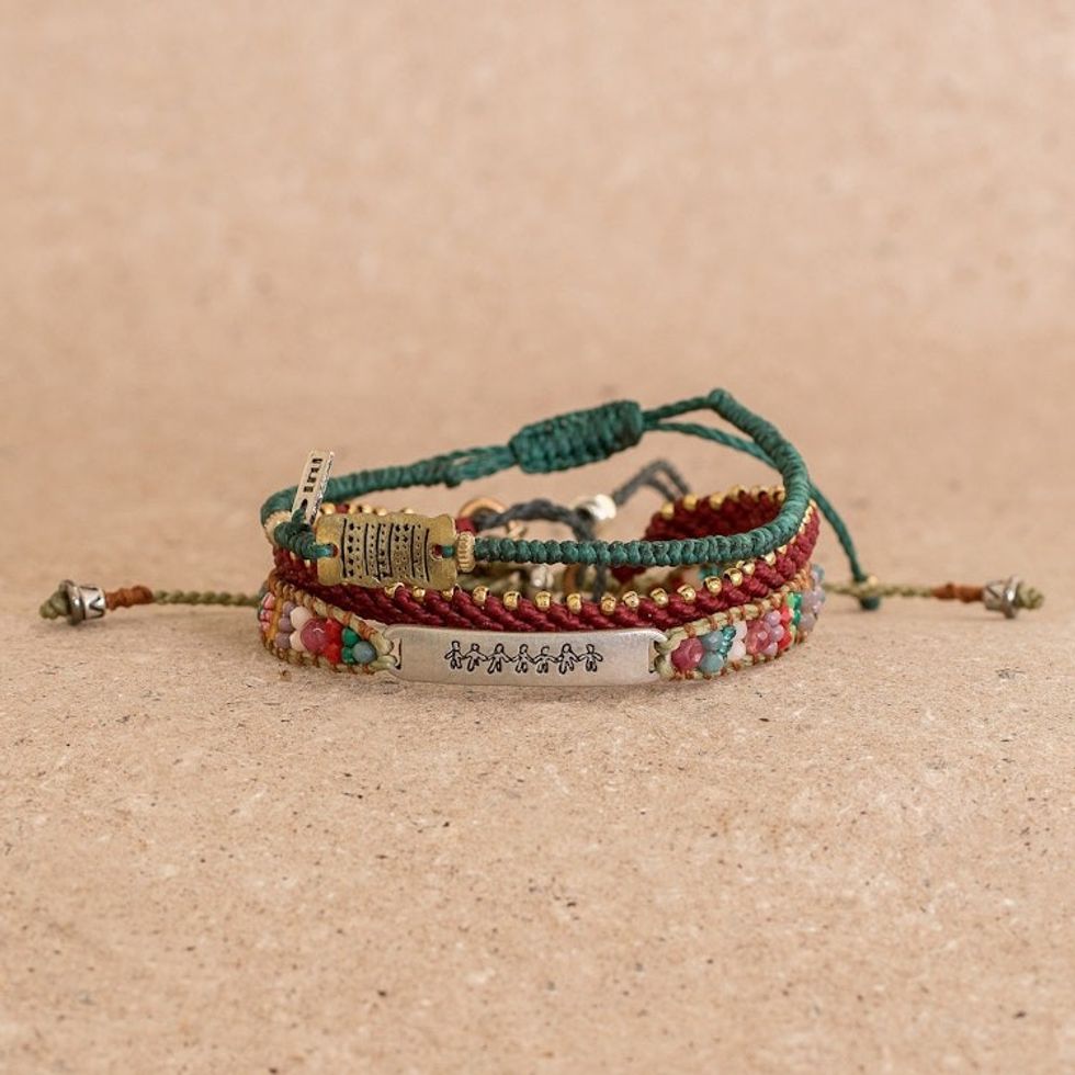 Set of 3 Multicolor Wristband Bracelets with Zamac Accents 'United Spring'