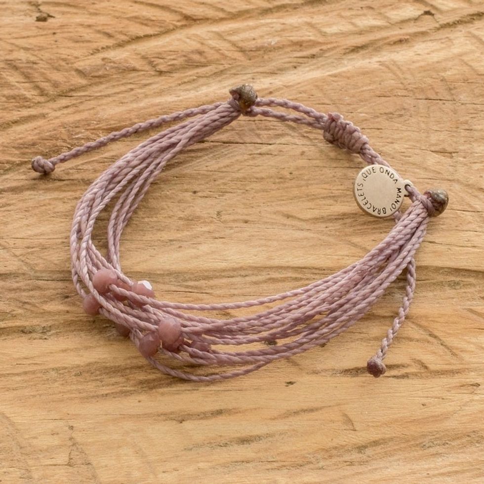 Handcrafted Crystal Beaded Cord Bracelet from Guatemala 'Lilac Sparkles'