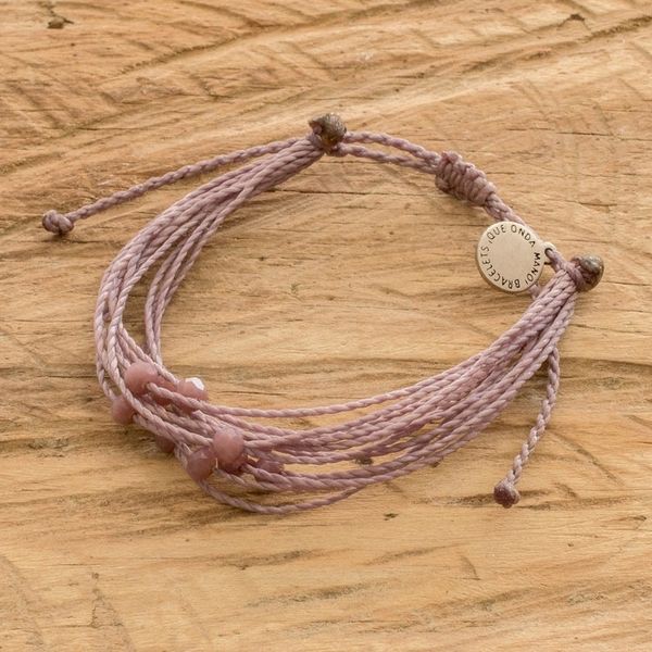 Alternate image for Handcrafted Crystal Beaded Cord Bracelet from Guatemala Lilac Sparkles