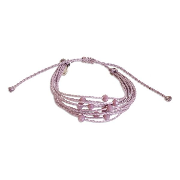 Alternate image for Handcrafted Crystal Beaded Cord Bracelet from Guatemala Lilac Sparkles