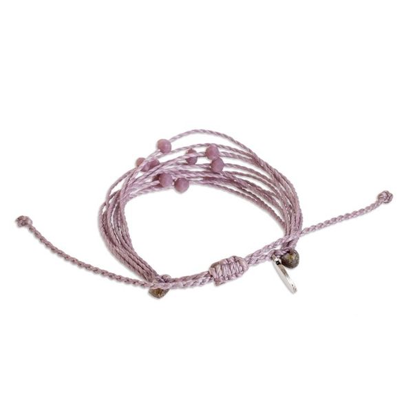 Alternate image for Handcrafted Crystal Beaded Cord Bracelet from Guatemala Lilac Sparkles