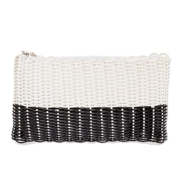 Alternate image for Bicolor Recycled Central American Handwoven Cosmetic Bag White on Black