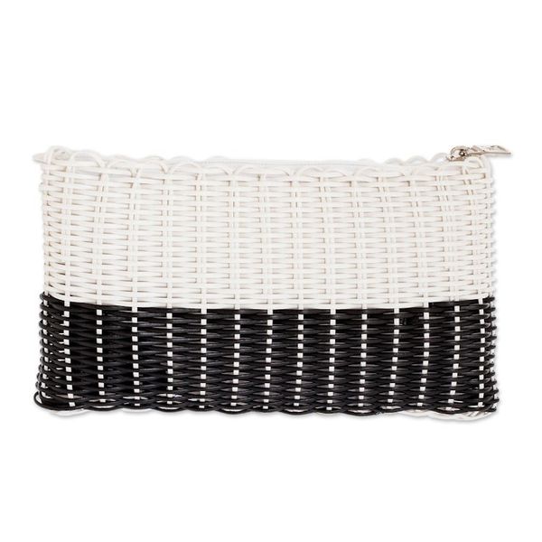 Alternate image for Bicolor Recycled Central American Handwoven Cosmetic Bag White on Black