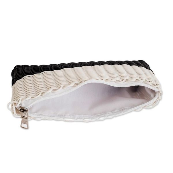 Alternate image for Bicolor Recycled Central American Handwoven Cosmetic Bag White on Black