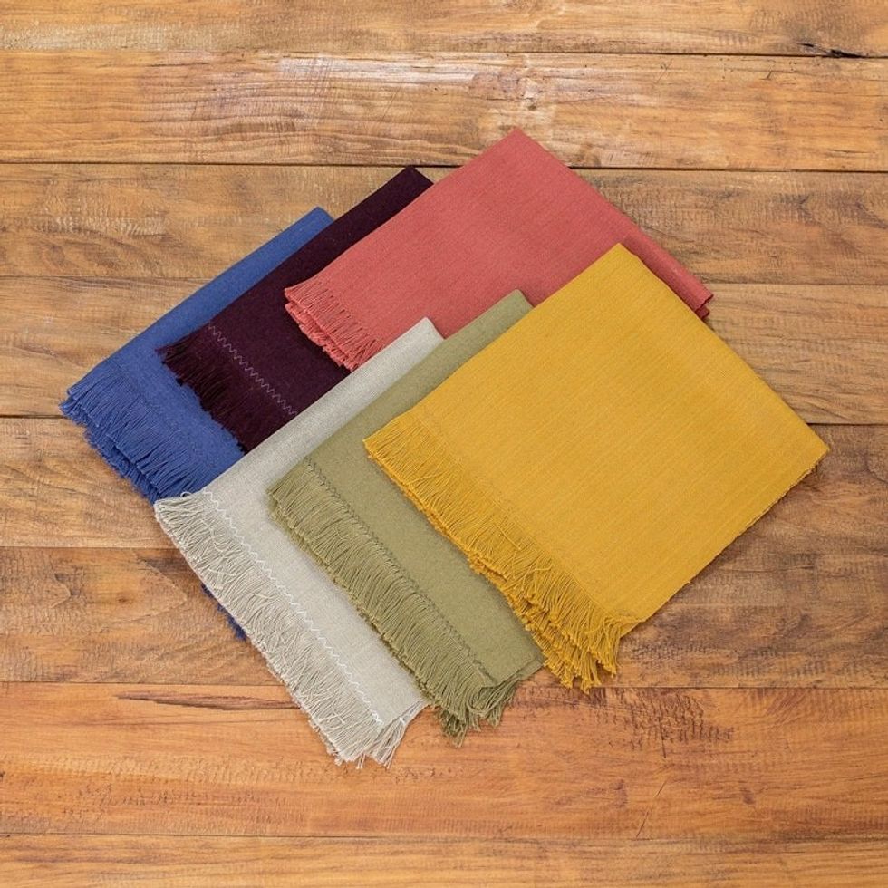 Set of 6 Handwoven Cotton Napkins with Colorful Palette 'Autumn Facets'