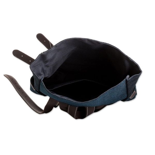 Alternate image for Handcrafted Azure Acrylic Leather-Accented Backpack Azure Journey