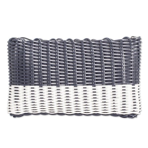 Alternate image for Hand-Woven Recycled Vinyl Cord Cosmetic Bag in Blue White Navy over White