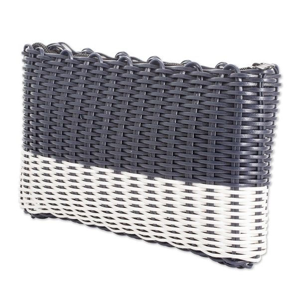 Alternate image for Hand-Woven Recycled Vinyl Cord Cosmetic Bag in Blue White Navy over White