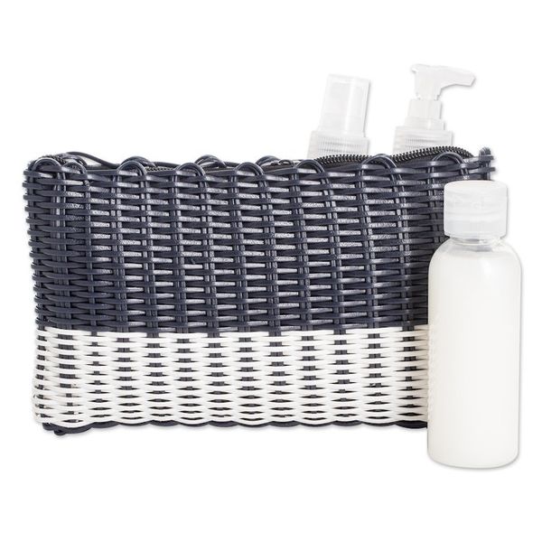 Alternate image for Hand-Woven Recycled Vinyl Cord Cosmetic Bag in Blue White Navy over White