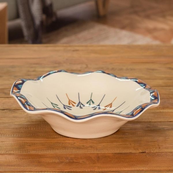 Alternate image for Ceramic Hand-Painted Fruit Bowl with Geometric Design Antigua Breeze