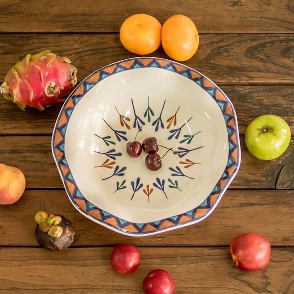 Alternate image for Ceramic Hand-Painted Fruit Bowl with Geometric Design Antigua Breeze