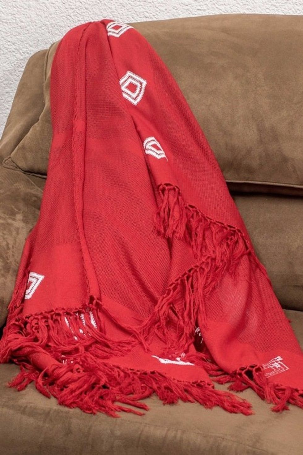 Handloomed Red and White Cotton Throw with Geometric Motifs 'Red Ways'