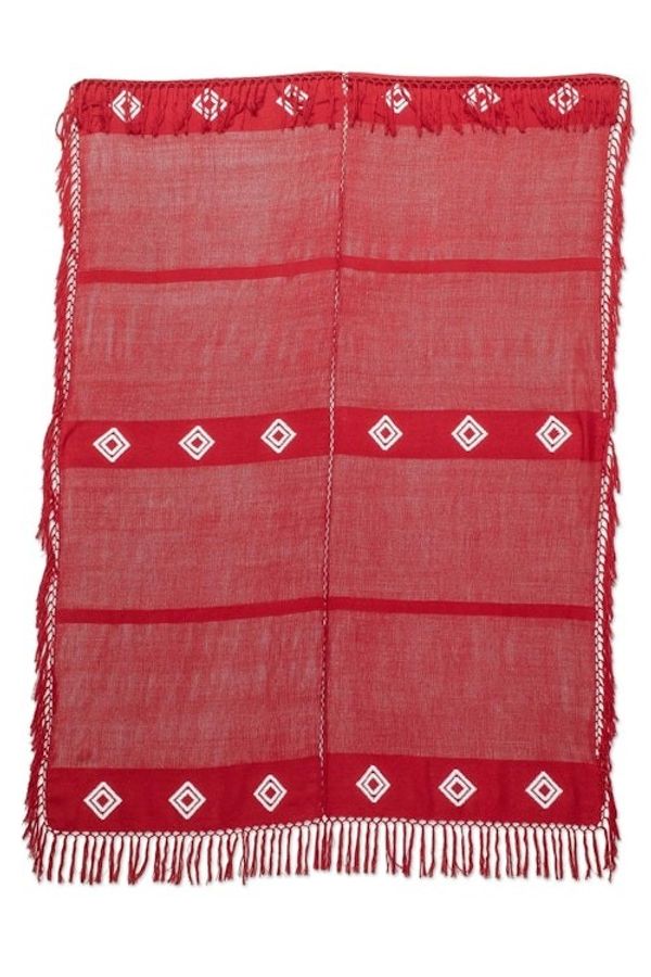 Alternate image for Handloomed Red and White Cotton Throw with Geometric Motifs Red Ways