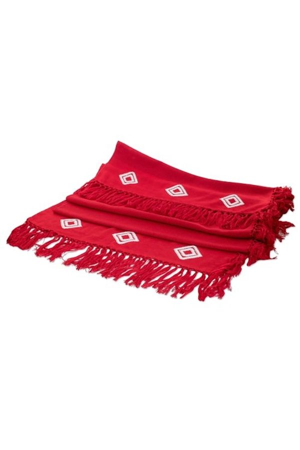 Alternate image for Handloomed Red and White Cotton Throw with Geometric Motifs Red Ways