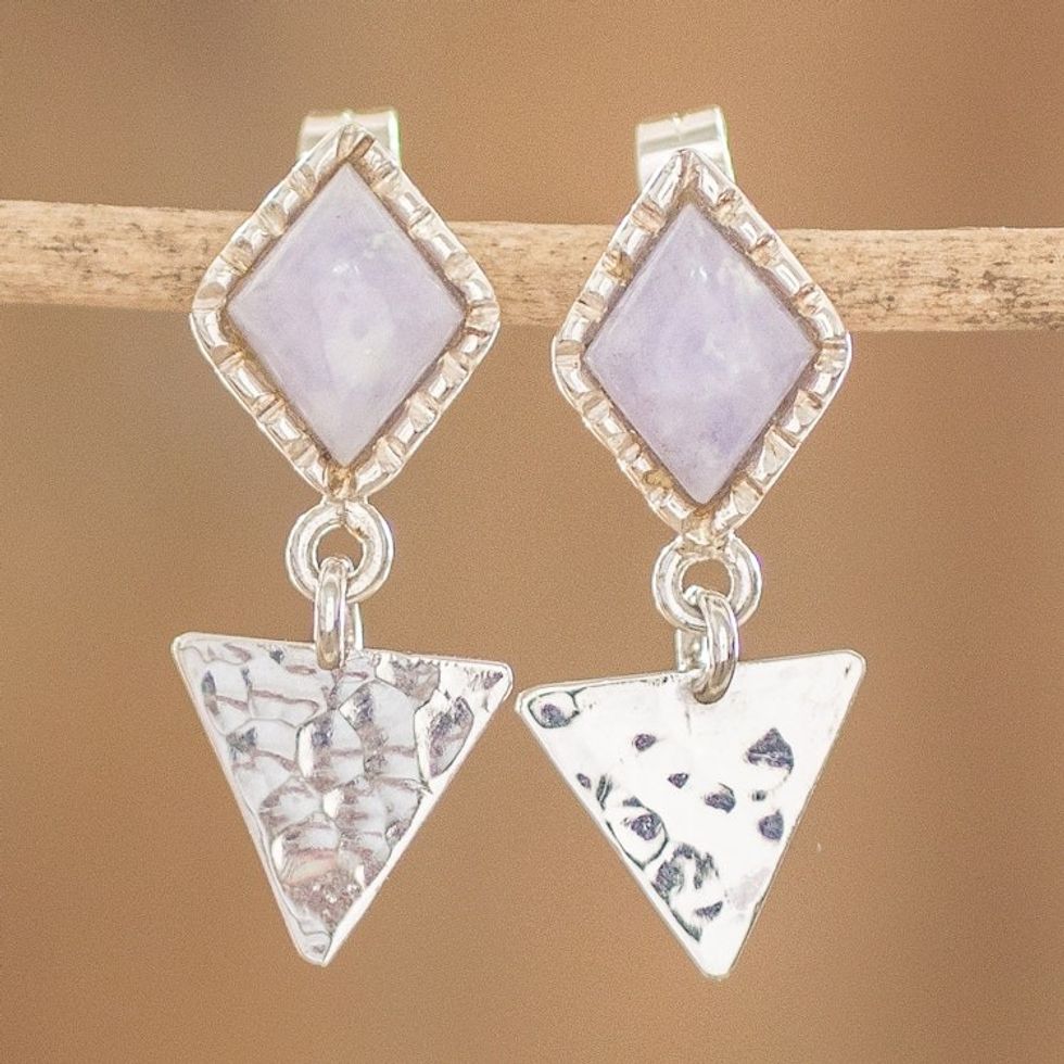 Sterling Silver Lilac Jade Dangle Earrings from Guatemala 'Traditional Textures Too'