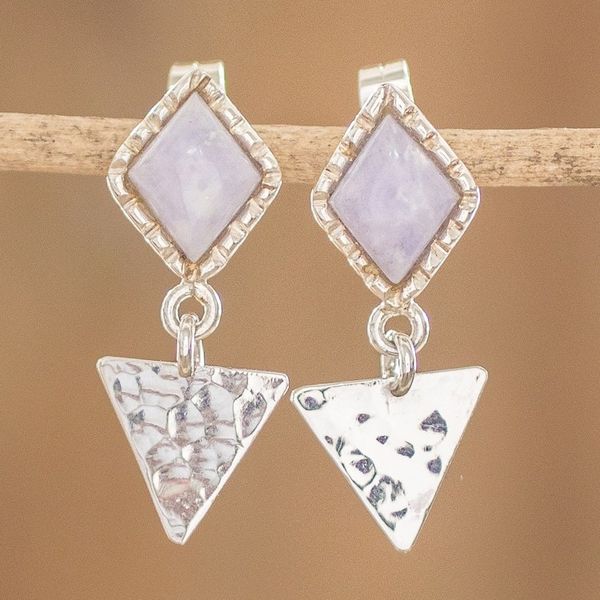 Alternate image for Sterling Silver Lilac Jade Dangle Earrings from Guatemala Traditional Textures Too