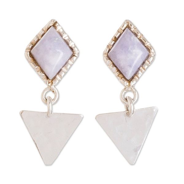 Alternate image for Sterling Silver Lilac Jade Dangle Earrings from Guatemala Traditional Textures Too