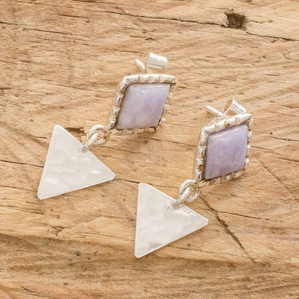 Alternate image for Sterling Silver Lilac Jade Dangle Earrings from Guatemala Traditional Textures Too